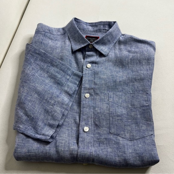 Untuckit Linen Shirt Size Large Heather Blue Classic Fit wrinkle Resistant - Picture 5 of 9
